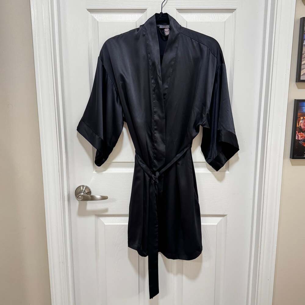 Victoria's Secret Black Satin Robe with pockets Sz. XS